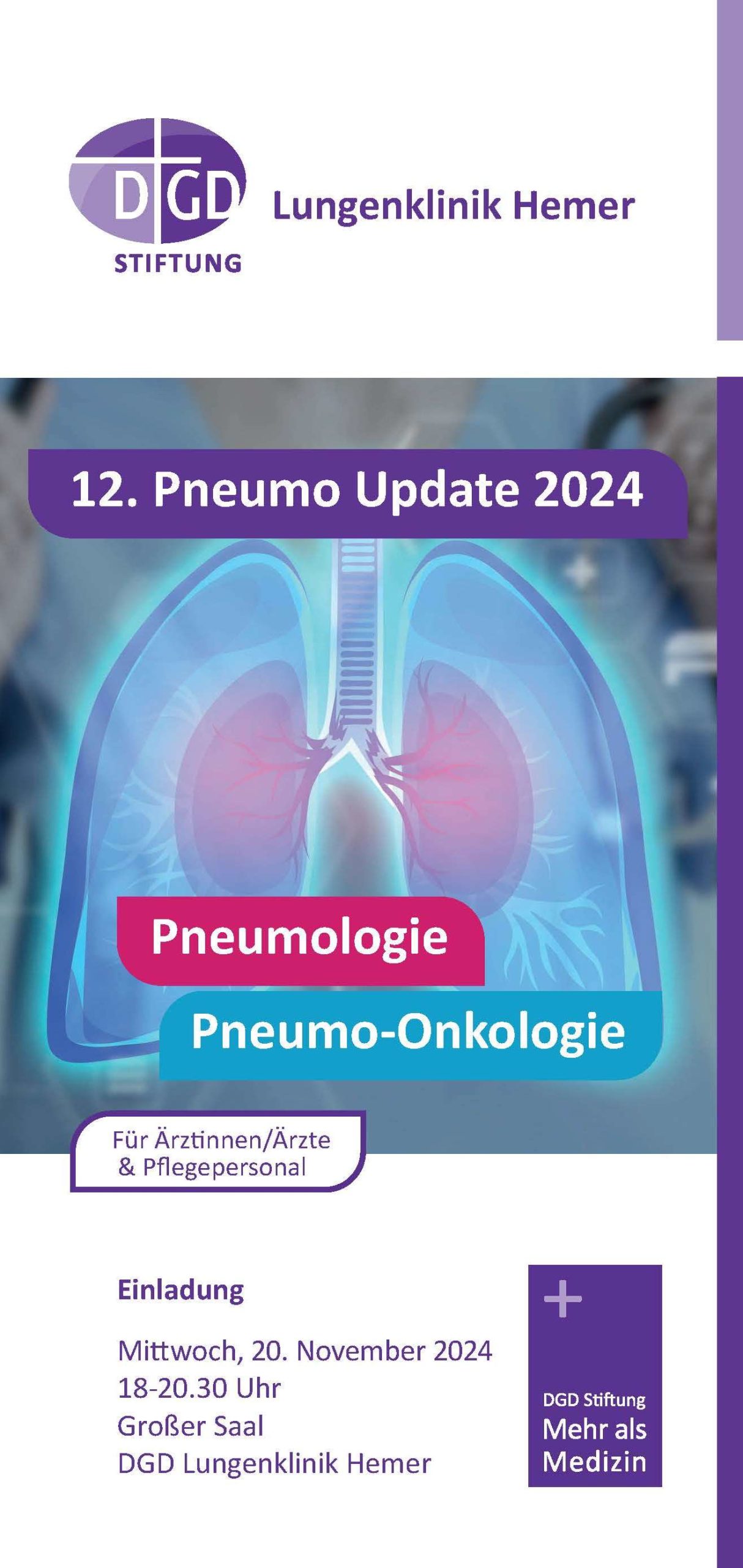 JETZT ANMELDEN: 12. Pneumo-Update 2024 für Ärztinnen/Ärzte & Pflegepersonal